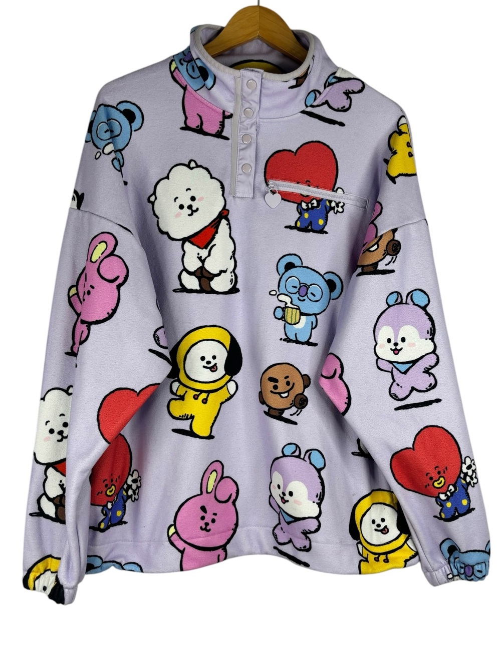 BT 21 x Cakeworthy Good Vibes All Over Character Print Polar Fleece Pull Over L